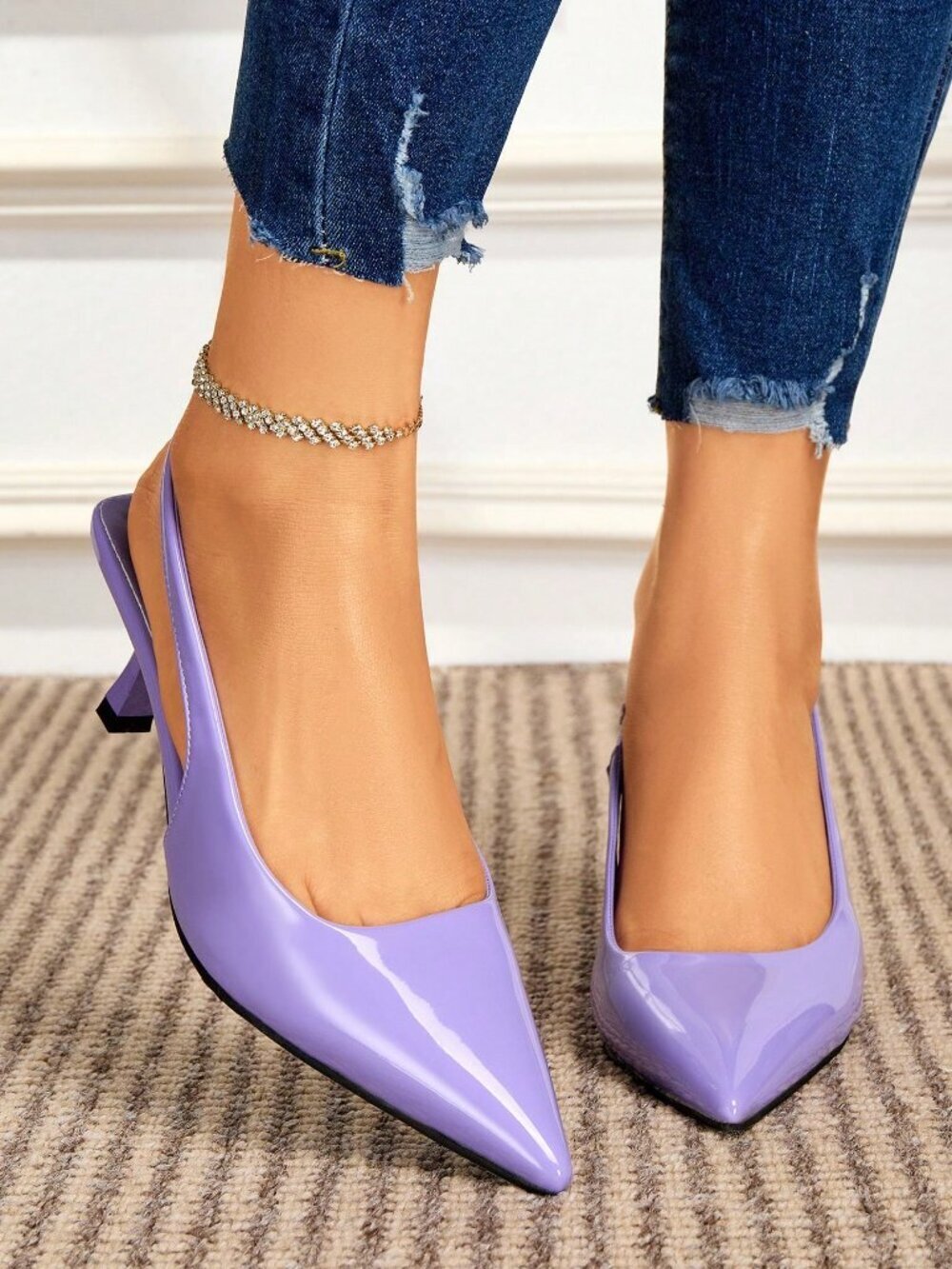Purple Elegant Women's High heel PU trendy kitten heel Shoes - Picture 3 of 7
